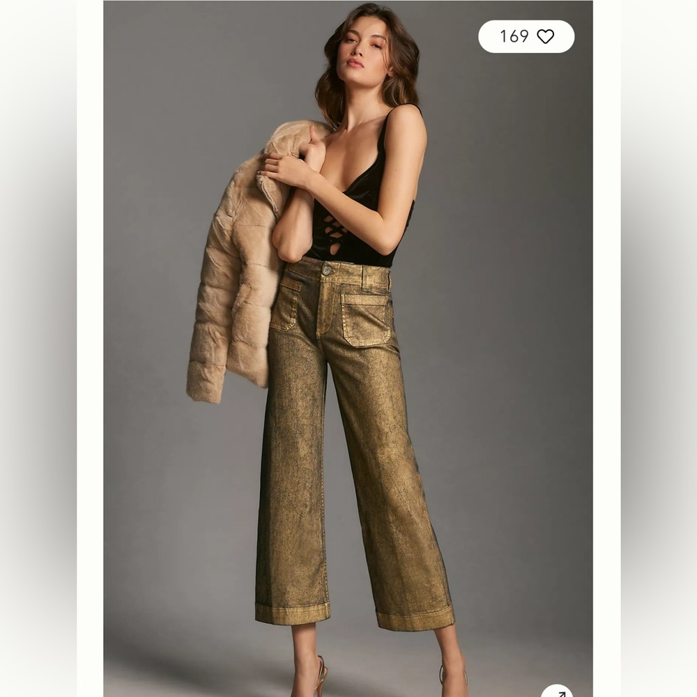 NWT The Colette Foiled Denim Cropped Wide Leg Pants by Maeve